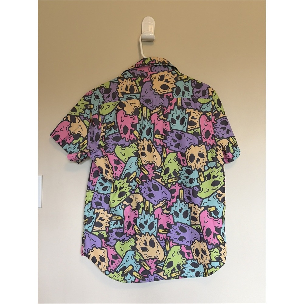 Pop Sick Colorful Skull Skeleton Ice Cream Novelty Button Down Shirt Mens Medium - Picture 4 of 5